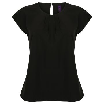 Women's pleat front short sleeve blouse