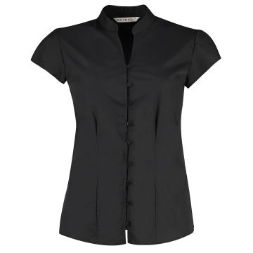 Women's continental blouse mandarin collar cap sleeve (tailored fit)