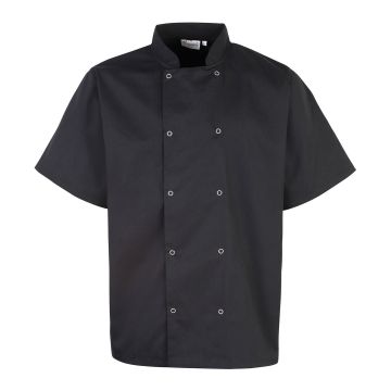 Studded front short sleeve chef's jacket