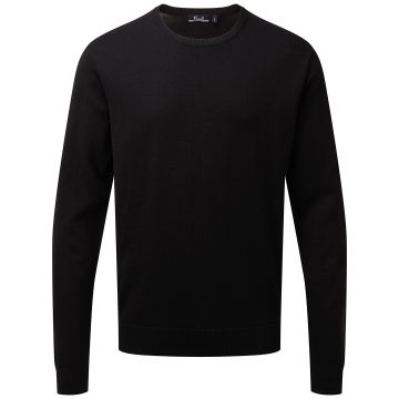 Crew neck cotton-rich knitted sweater